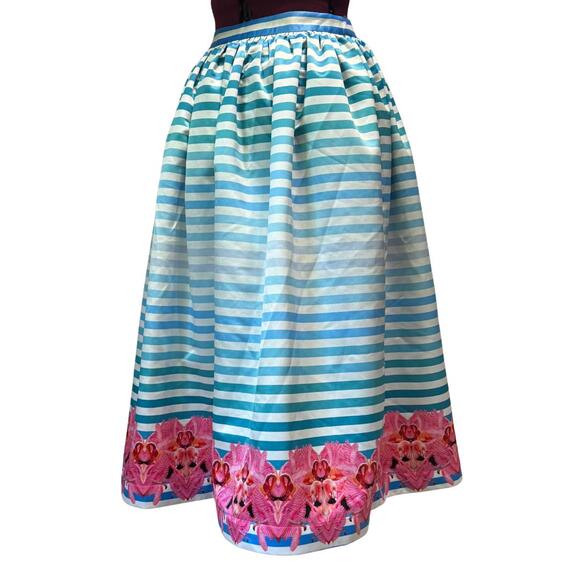 MANISH ARORA ANTHROPOLOGIE Seraphina Striped Midi Skirt Satin Teal Blue NWT 0 - Picture 5 of 9